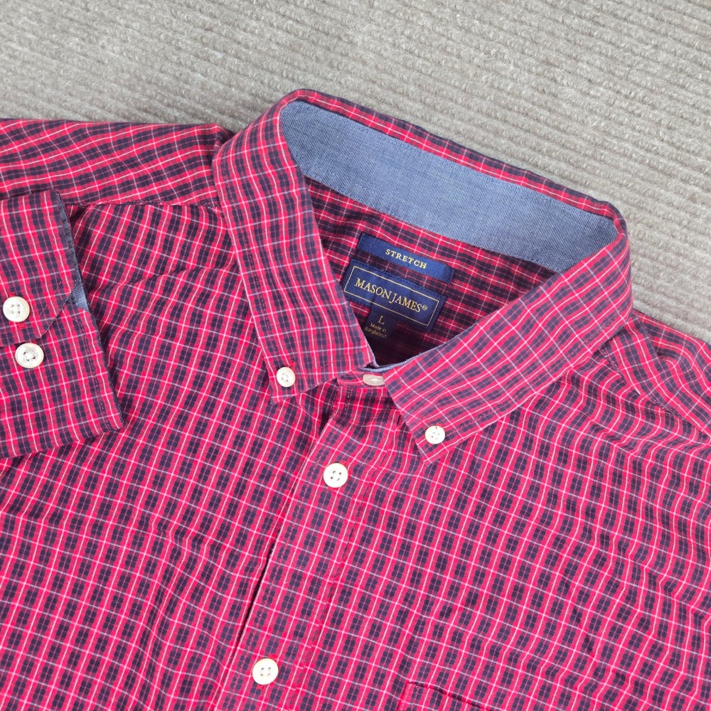 Mason James Mens L Red Plaid Stretch Long Sleeve Button Down Shirt